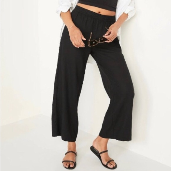 NWT! Women's Black High-Waisted Linen-Blend Wide-Leg Pants - Multiple Sizes - Picture 1 of 3